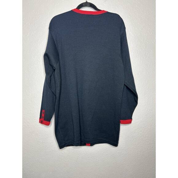 Vintage Liz Claiborne Collection Navy Red Cardigan Lambs Wool Academia Classic L - Picture 9 of 9